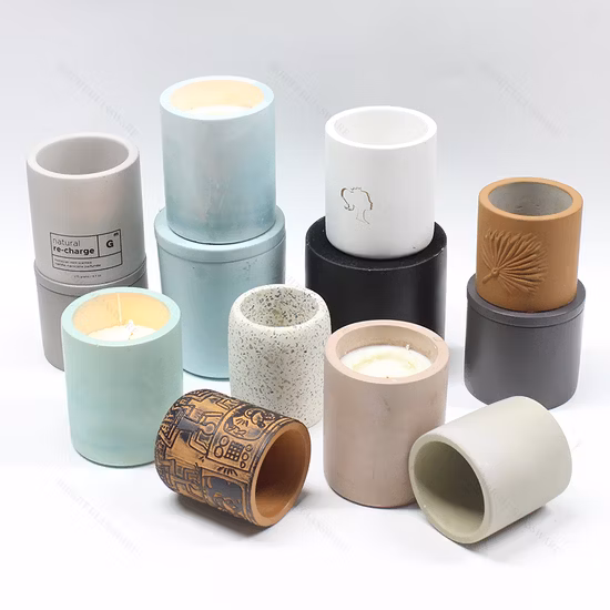 Unique Custom Empty Concrete Cement Candle Jar Round Matte Candle Jars Holder Ceramic Candle Holder