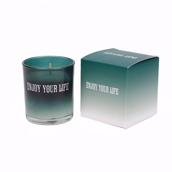 Vela de cristal votiva perfumada de 7 onzas con etiqueta privada y tapa de madera en caja de regalo