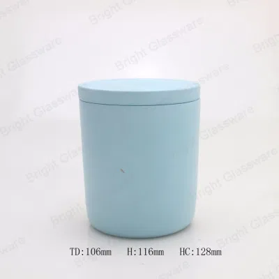 Tarro cilíndrico de vela de cemento de hormigón azul con tapa